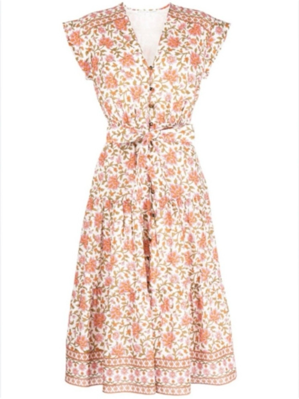 Veronica Beard Lexington Garden Floral Print Cotton Midi Dress Sz 8 Belted Lined - Picture 3 of 11